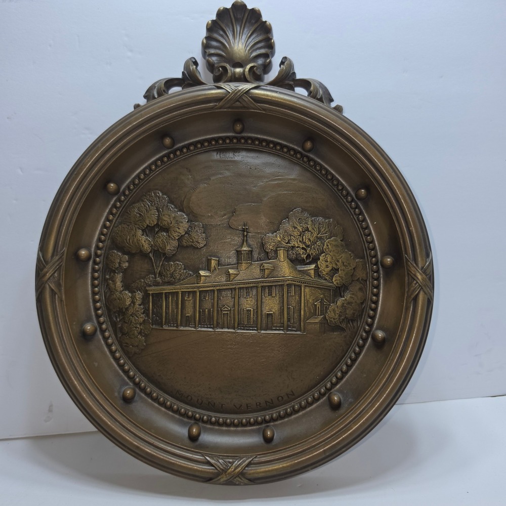 Vintage Homco 1963 Mount Vernon Wall Plaque Faux Bronze 7242-A George Washington